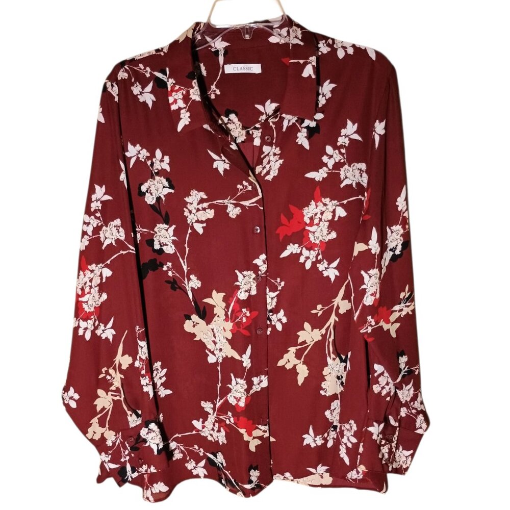 Marks and Spencer Womens Red Floral Polyester Basic Button-Up Size 18